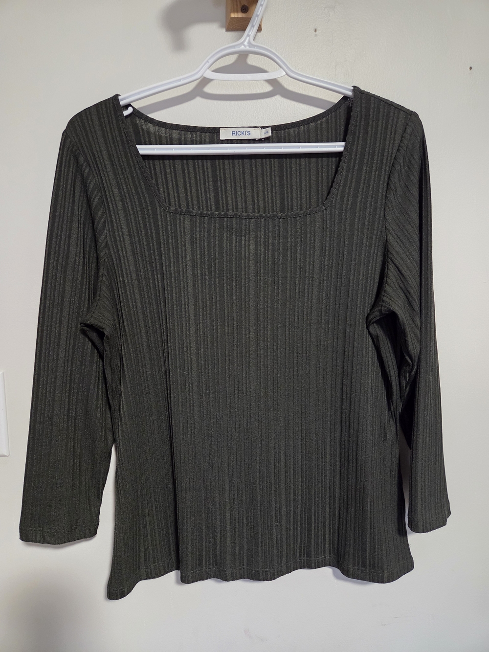 Ricki's Olive Green Ribbed Square Neck Long Sleeve Top